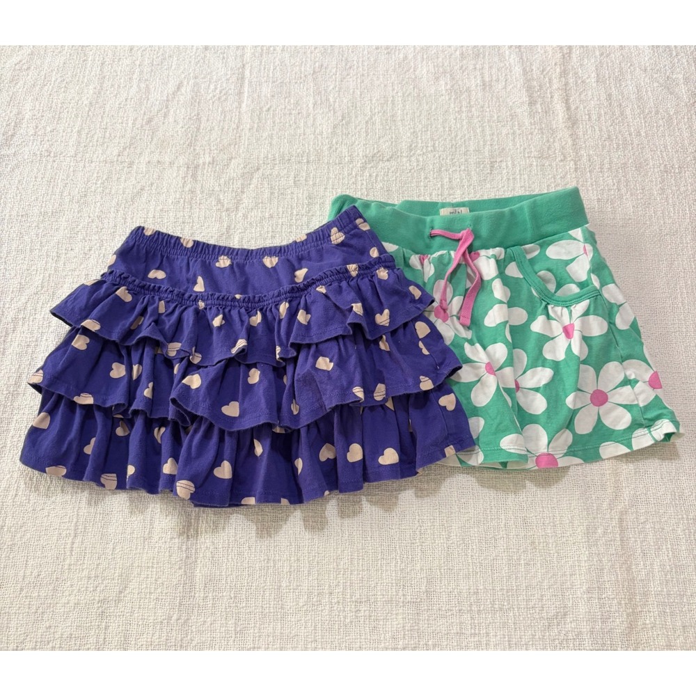 Mini Boden Girls Skirt Bundle Purple Heart Ruffle Green Daisy Floral Size 6-7Y